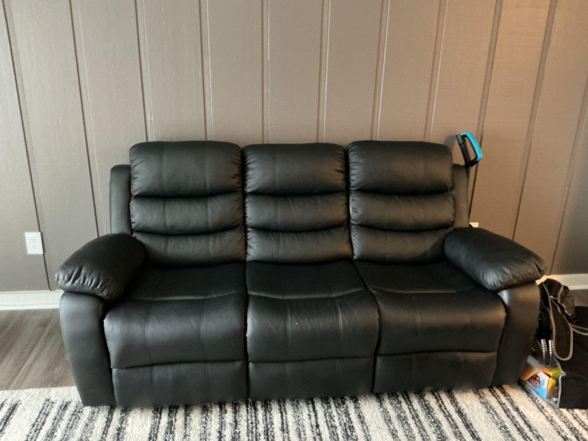 Black Leather-Look Reclining Sofa