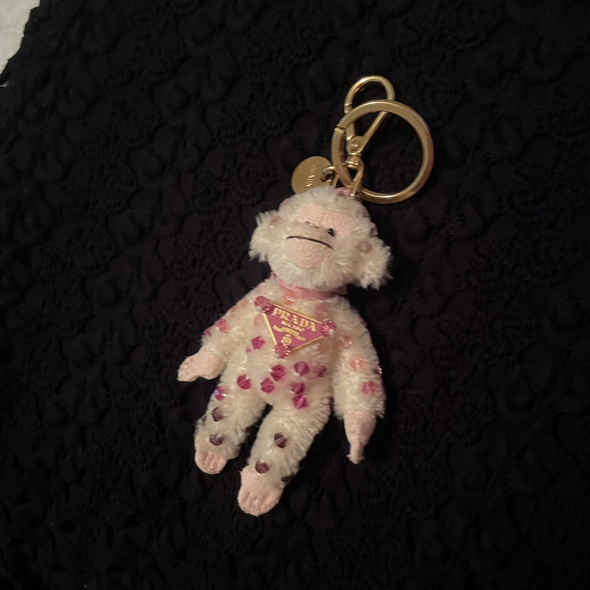 PRADA Monkey Bag Charm Key Ring Holder Pink Bead