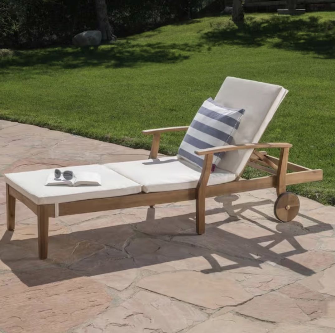 Noble House (Brand Rating: 4.2/5) Giancarlo Teak Wood Outdoor Chaise Lounge with Cream Cushion