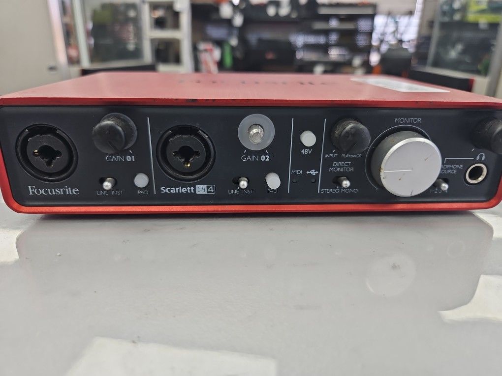 Focusrite Scarlett 2i4 USB Audio Interface.