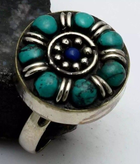Lapis Lazuli + Turquoise 925 silver ring (size 8.5)
