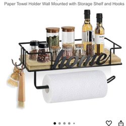 Paper Towel Holder with Shelf, Wall Mounted Paper Towel Roll Rack Basket for Kitchen, be bath