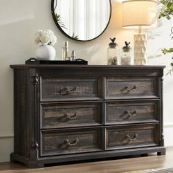 Drawer Dresser for Bedroom,Storage Dressers Organizer, Vintage Farmhouse 6 Drawer Dresser for Bedroom,Heavy Duty Rustic Chest of Drawers for Living Ro