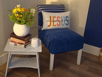 Blue and white accent chair & side table(stool)