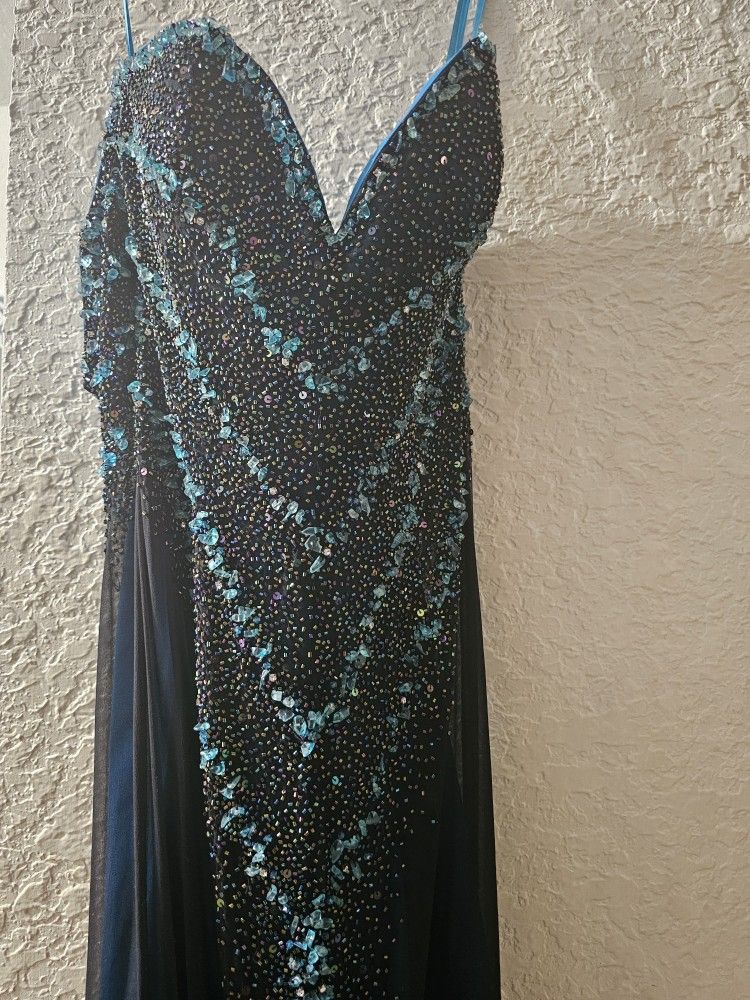 Full Bead Teal Mermaid Gown