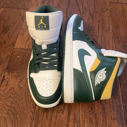 Air Jordan 1 Size 11.5 Mid Green Training Sonics Basketball Shoes Men's