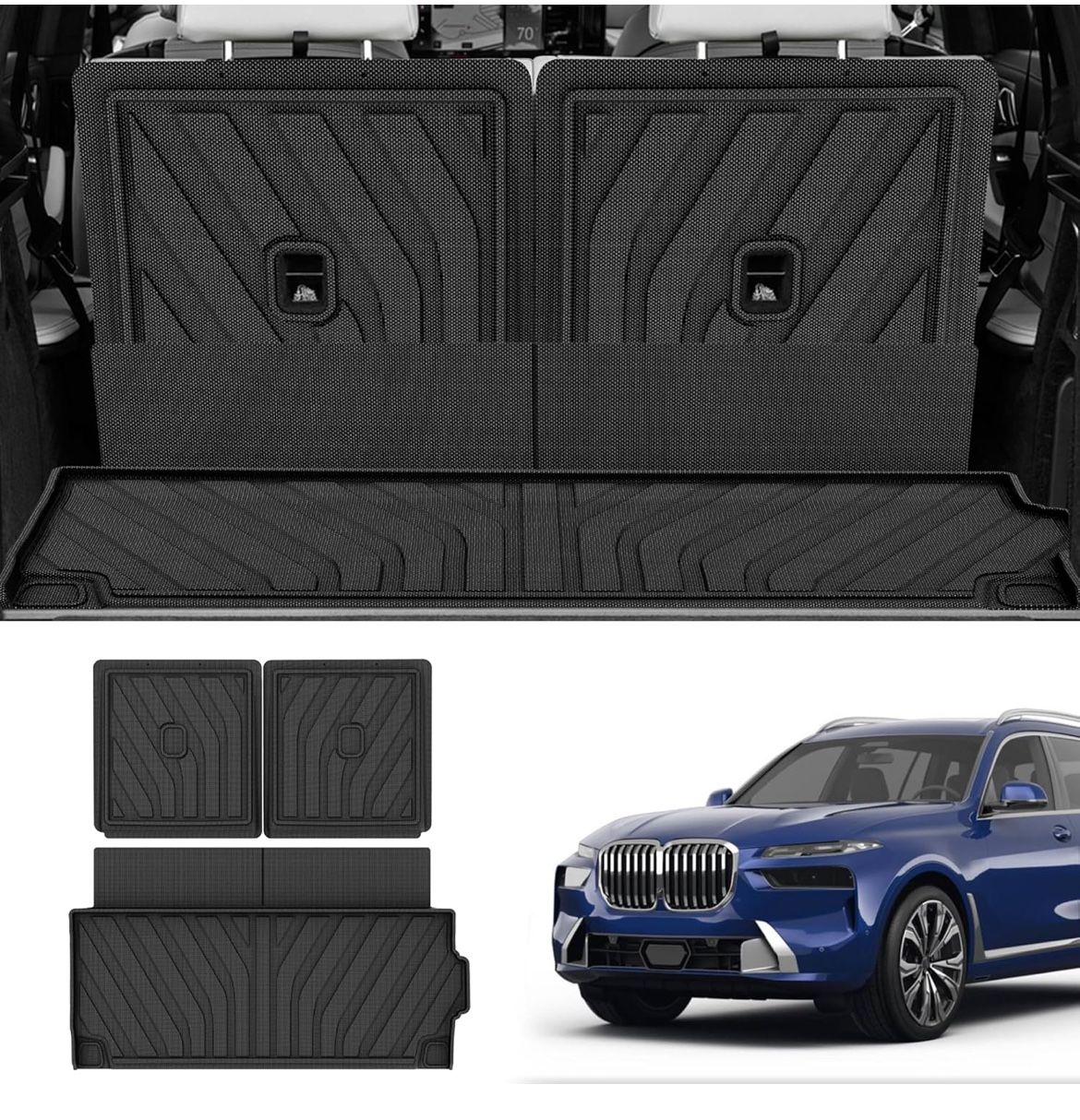 2019-2024 2025 X7 Cargo Liner & Backrest Mat (Not for 21-22 X7 50i): AOMSAZTO Fit for 2019-2024 2025 BMW X7 All Weather Cargo Liner Anti Skid TPE Trun