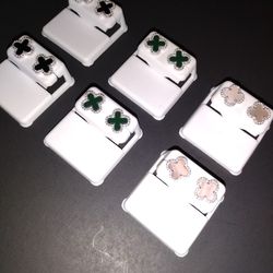 925 Silver Clover Earrings With CZs 