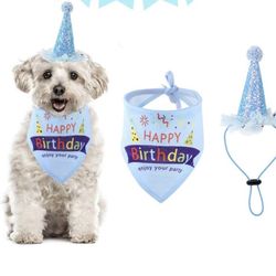 Dog Birthday Bandana Scarf with Cute Doggie Hat - Happy Birthday Party Supplies Decorations for Pet Puppy Cat