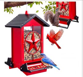 Red Metal Bird Feeder