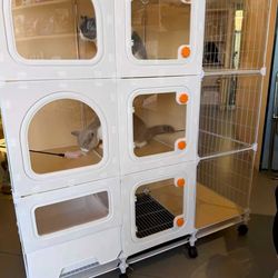 cat cage Indoor with Litter Box, Complimentary Bed, Bowl,Cleaning Three Piece Set,Large cat Enclosure, Cat House with Wheels Outdoor,Small Animal Cage