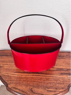 Red enamel oval utensil holder