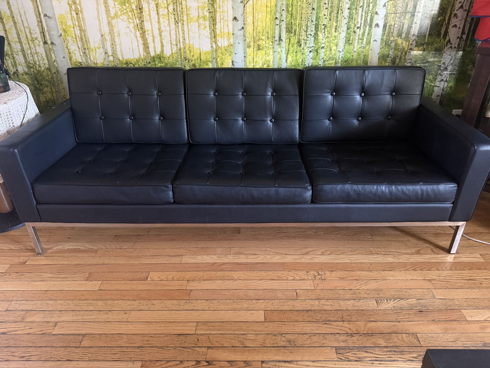 Modern Black Leather-Look 3-Seater Couch – Excellent Condition