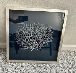 $10 SET OF TWO SEA CORRAL SHADOW BOX FRAME WALL ART- NAVY AND SILVER