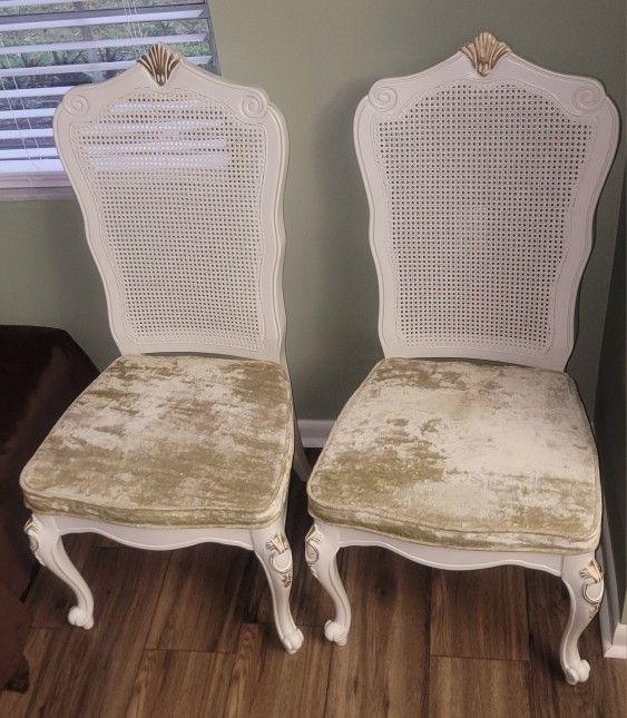 Century Painted French Louis XV Style Cane Back Dining Chairs