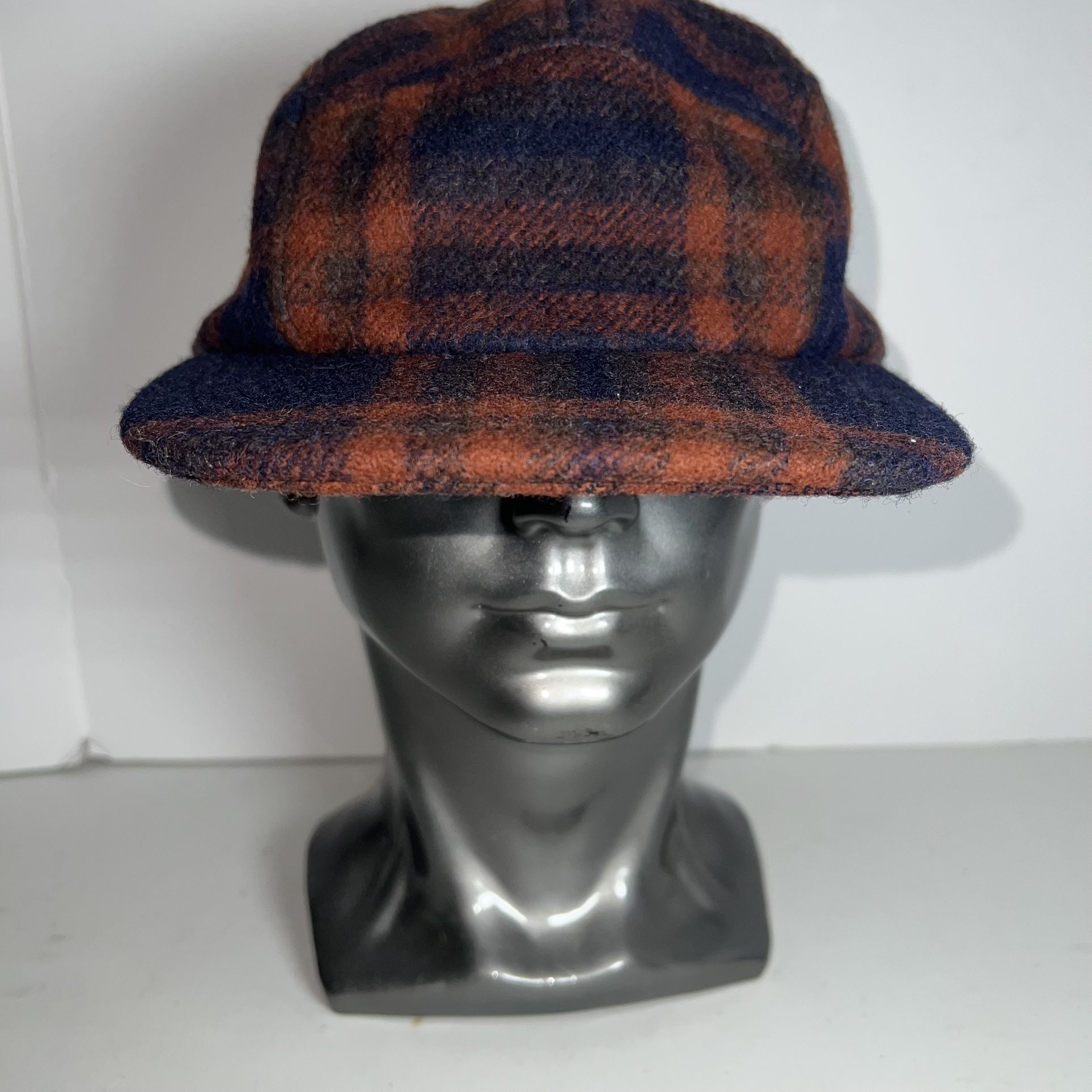 Filson Plaid Wool 5-Panel Camp Hat Leather Strap Cap