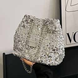 Sequins Bucket Purse In Silver/Black/Pink 