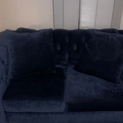 Two Blue Suede Loveseat, And Couch With Kitchen Table