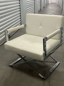 Set of 2 Modern White Leather Accent Chairs Chrome Frame