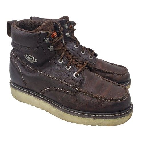 HARLEY DAVIDSON Mens 'Beau' Brown Leather Logo Moc Toe Work Moto Boots Sz 10.5 M