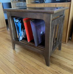Vintage Mid Century Walnut Record Side Table Drop Down Stands 