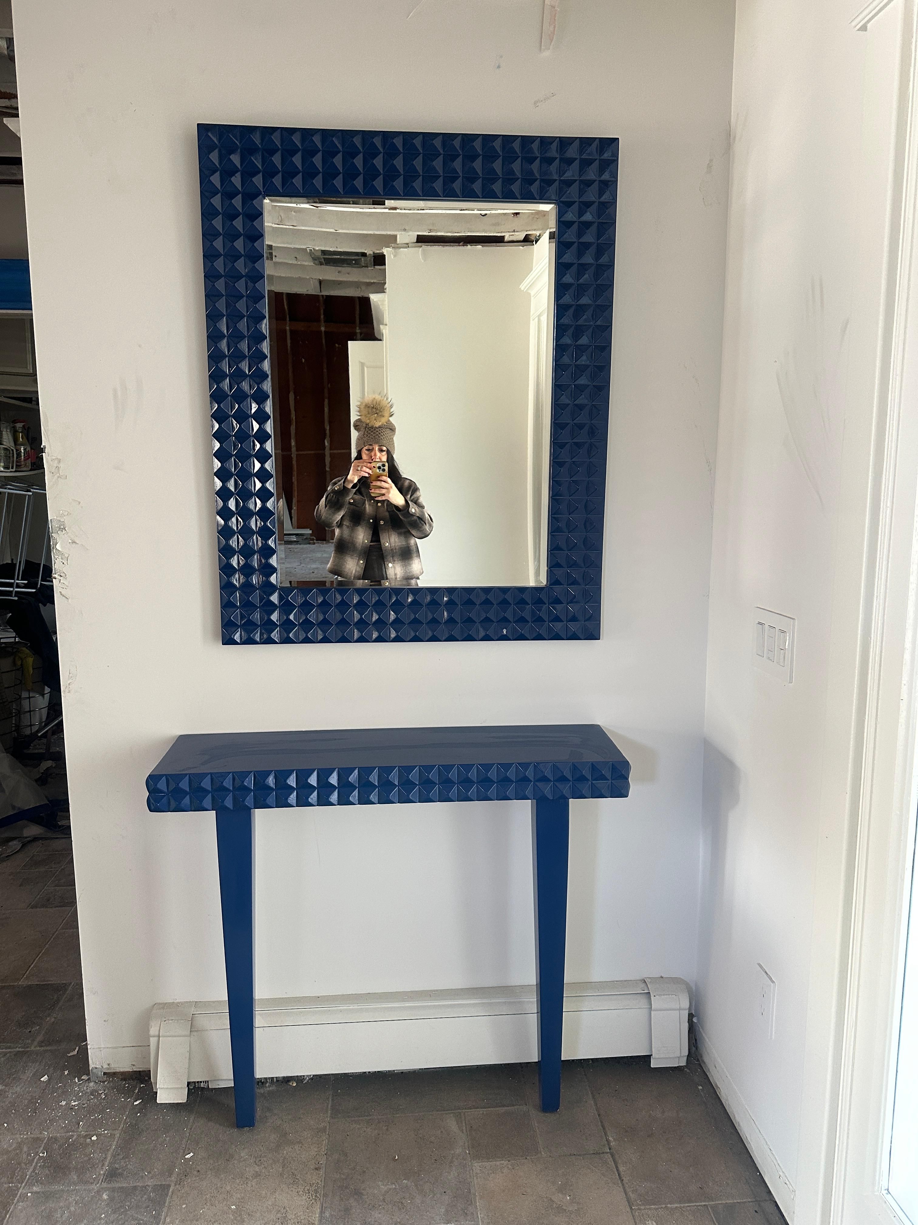 Howard Elliot collection blue geometric mirror with matching console