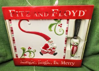 Fitz And Floyd Santa Long Hat Plate With Matching Spreader - New