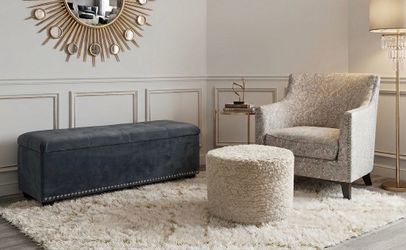 3-Pc Glam Sitting Area Set | Storage Bench, Accent Chair & Sherpa Ottoman