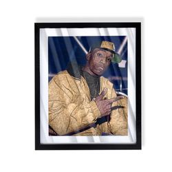 custom art piece of late rapper big L on black frame