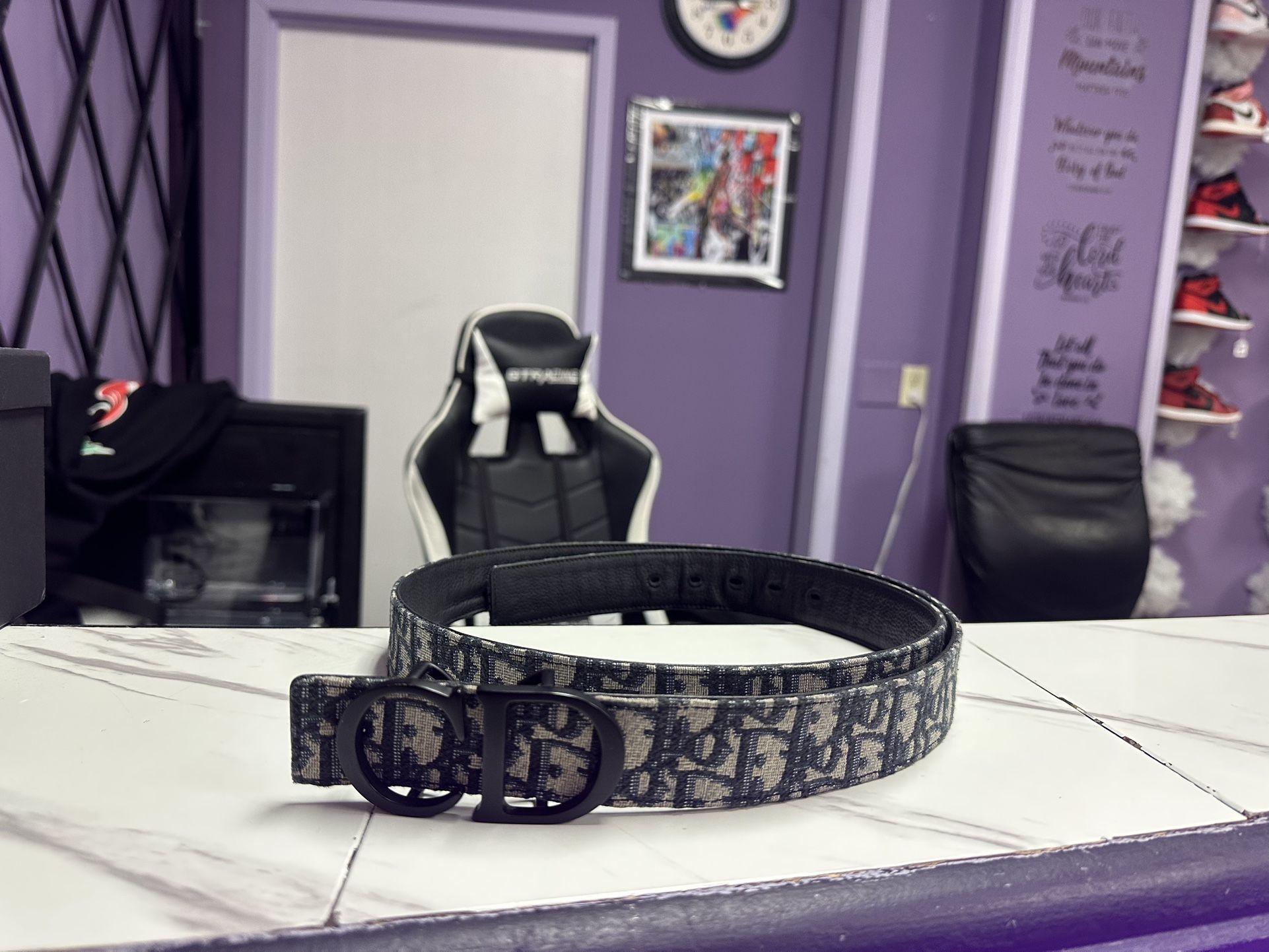 Christian Dior Reversible Belt Black Grey