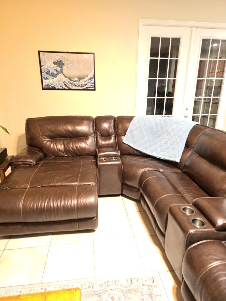 7 Piece Leather Auto Recline Sectional Couch