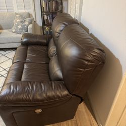 Ashley Dark Brown Genuine Leather Power Reclining Loveseat – Like New! 