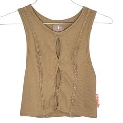 Free People Movement Tan Beige Sleeveless Ribbed Tank Top Open Cutouts