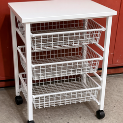 “Rolling Storage Cart with Wire Baskets – White
