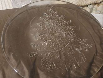 Vintage clear glass embossed Christmas tree serving platter
