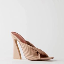 Ribbed Leatherette Mule Heels in Nude