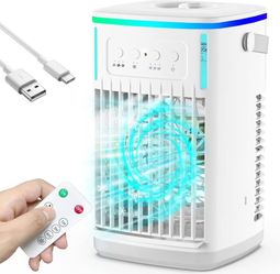 BRAND NEW 4 in 1 Portable AC with Remote,1500ml Water Tank, 3 Wind Speeds, 6H Timer, 2 Cool Mist, 7 Lights