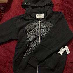 Sp5der Og Web Studded Zip Black Hoodie