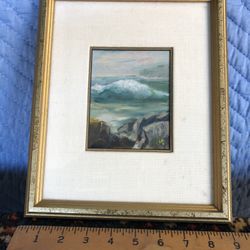 Small Vintage Painting Crashing Waves