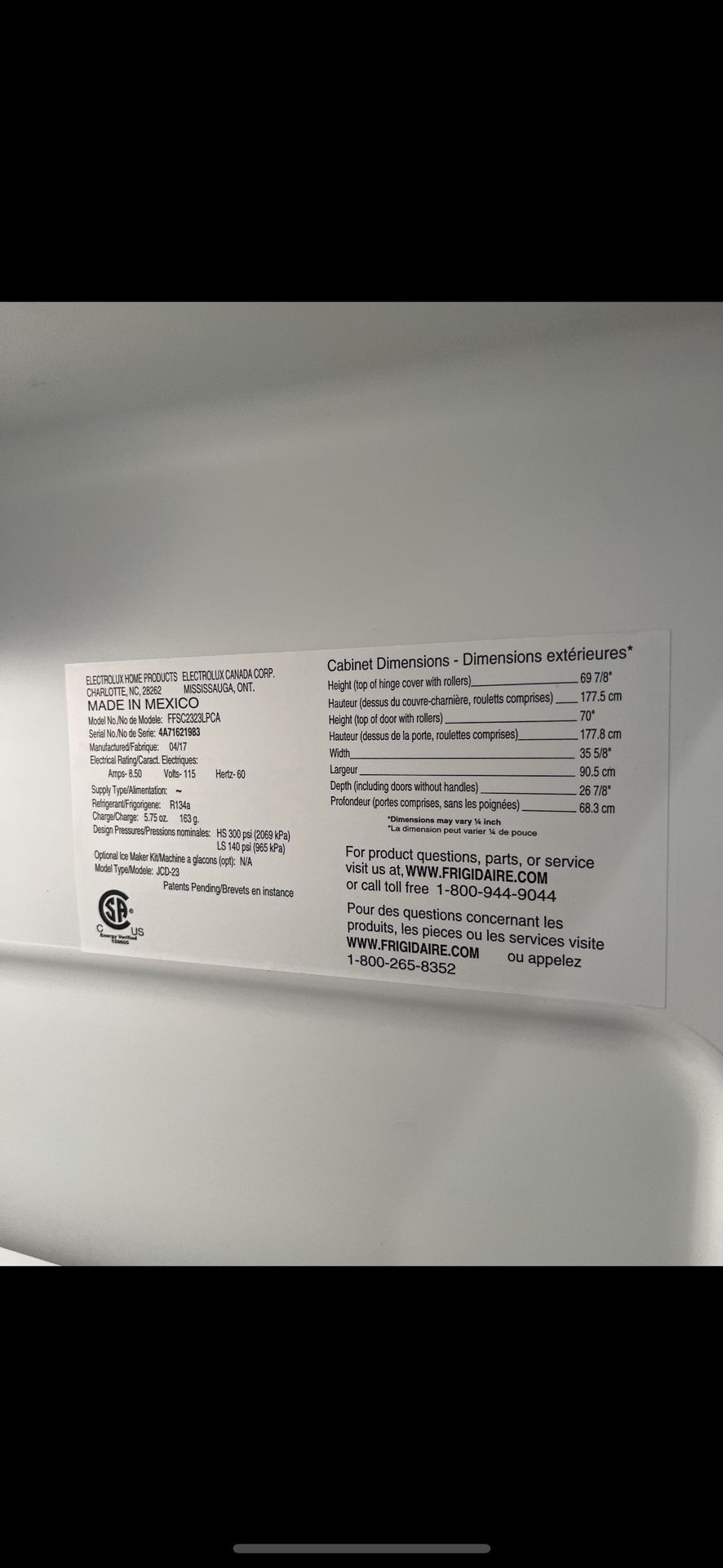 $1200 Frigidaire Refrigerator