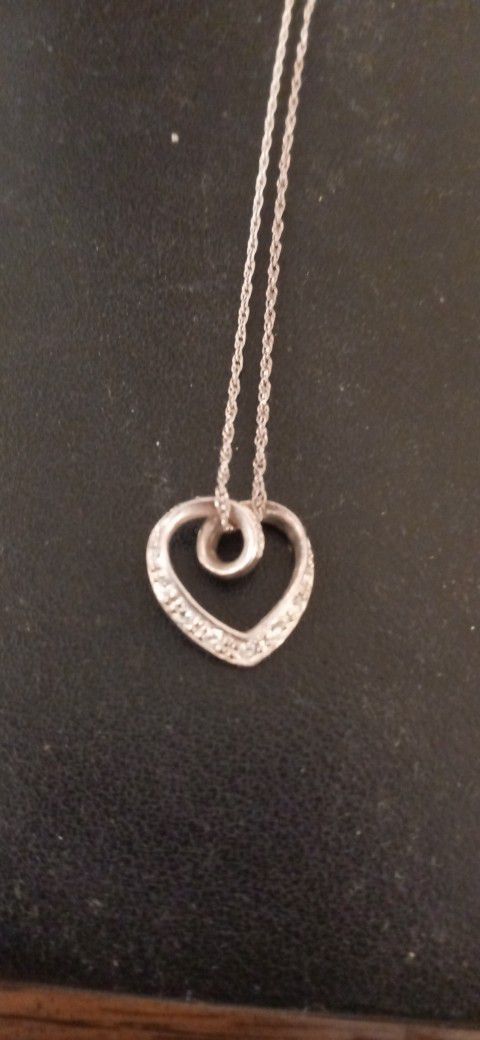 .925 Sterling SilverSilver Chain With Silver & Diamond Heart Charm 