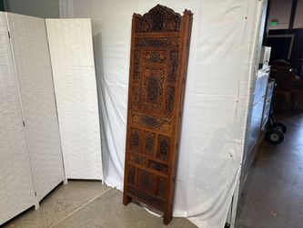 Middle Eastern Juli Hand Carved 4-Panel Wooden Folding Room Divider