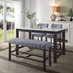 💎MARBLE TOP COUNTER HEIGHT DINING TABLE CHAIRS BENCH WEATHRED ESPRESSO FINISH💎