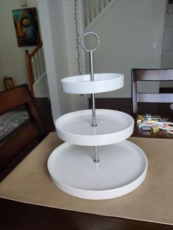 3-tier white porcelain cupcake stand.