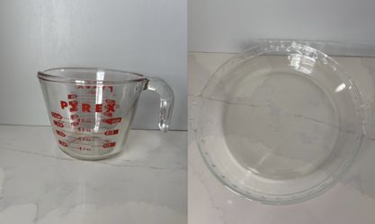Vintage SET PYREX 1 Cup #14 glass measuring Cup & clear glass deep-dish pie #229.
