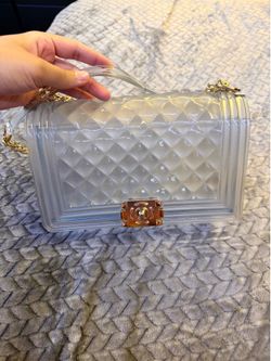 Clearish with gold side/shoulder bag