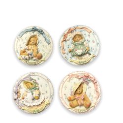 1994 Cherished Teddies Faith Love Hope & Charity Set Of 4 Round Wall Plaques