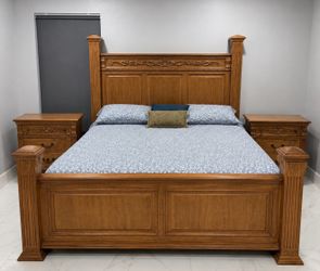 Wooden Bed set with side tables- Mattress