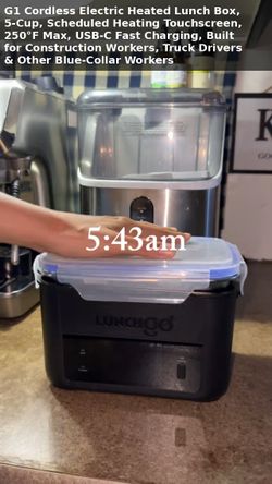 G1 Cordless Electric Heated Lunch Box, 5-Cup, Scheduled Heating Touchscreen, 250°F Max, USB-C Fast C