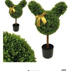 2 Pcs Artificial Bunny Shaped Topiary Trees, Artificial Green Boxwood Bunny Decorations with Gold Bow, Perfect for Indoor & Outdoor Front Porch, Easte